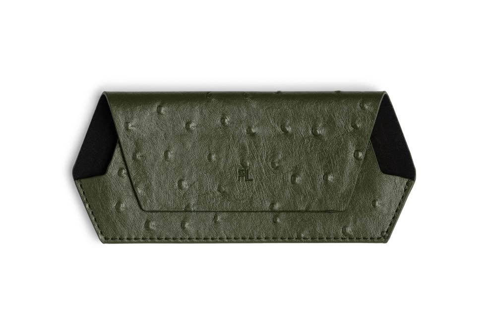 Buy Fox and Leo glasses case Ostrich print - Olive by FOX AND LEO - at Hamish + Grace