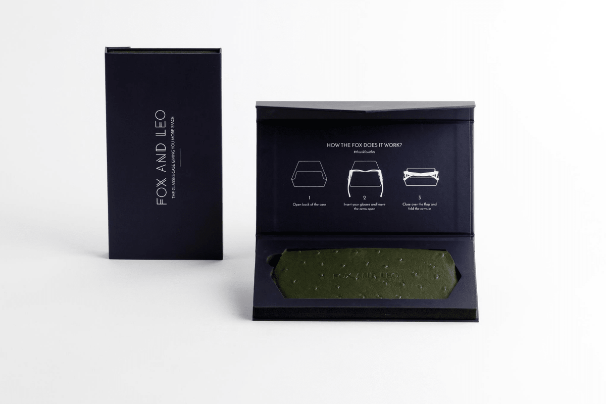 Buy Fox and Leo glasses case Ostrich print - Olive by FOX AND LEO - at Hamish + Grace