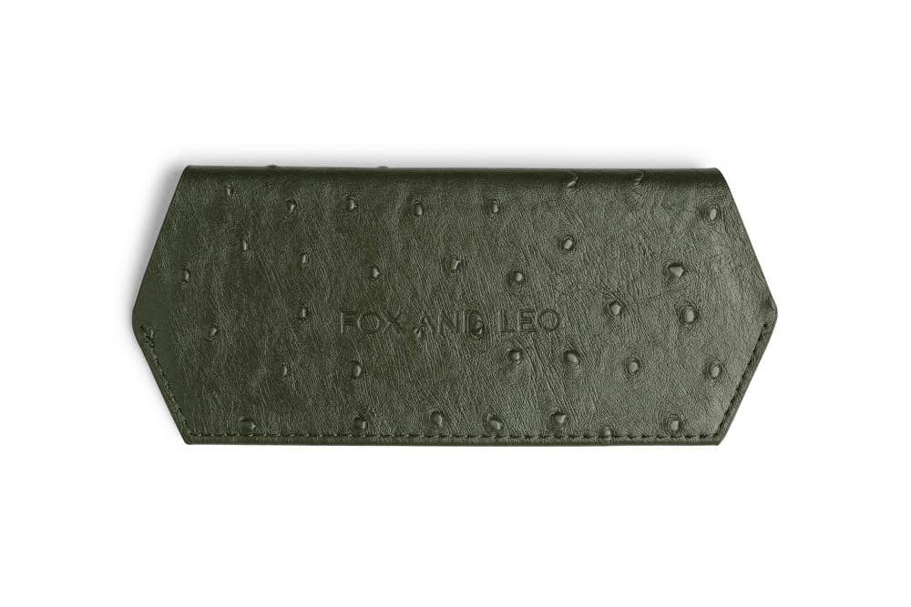 Buy Fox and Leo glasses case Ostrich print - Olive by FOX AND LEO - at Hamish + Grace