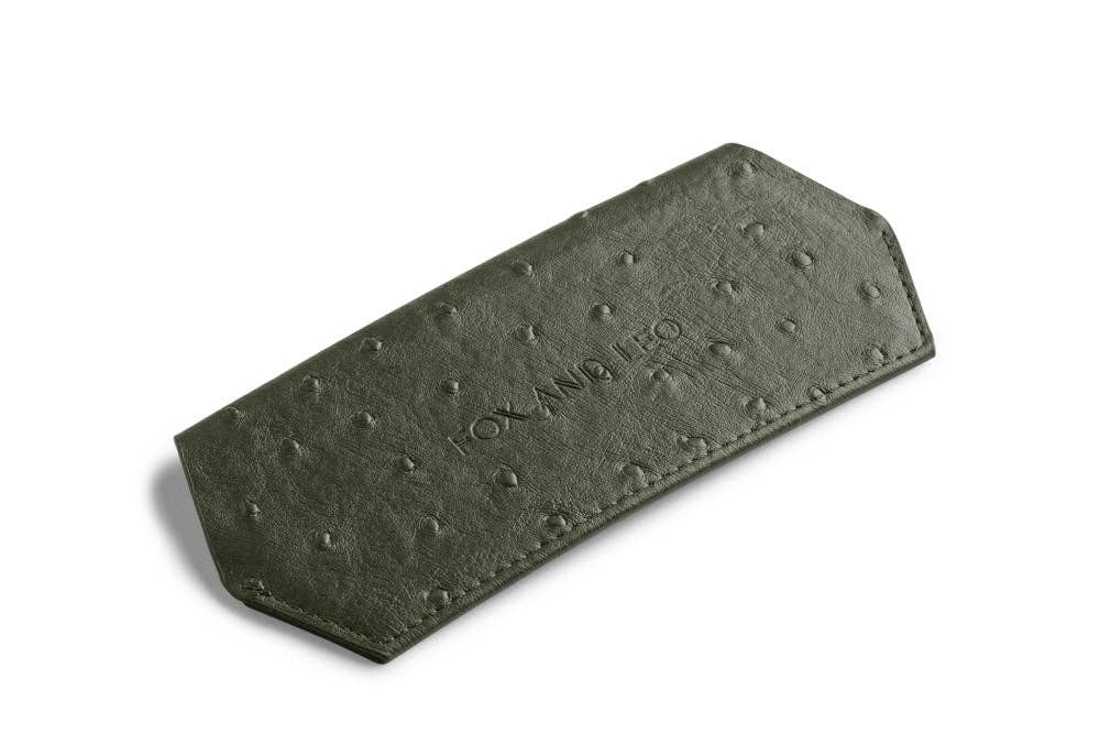 Buy Fox and Leo glasses case Ostrich print - Olive by FOX AND LEO - at Hamish + Grace