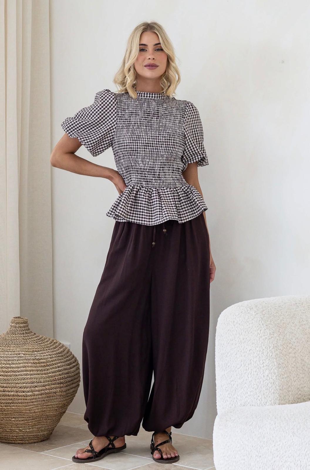 Buy Gingham Balloon Sleeve Top - Black by Smaibulin - at Hamish + Grace