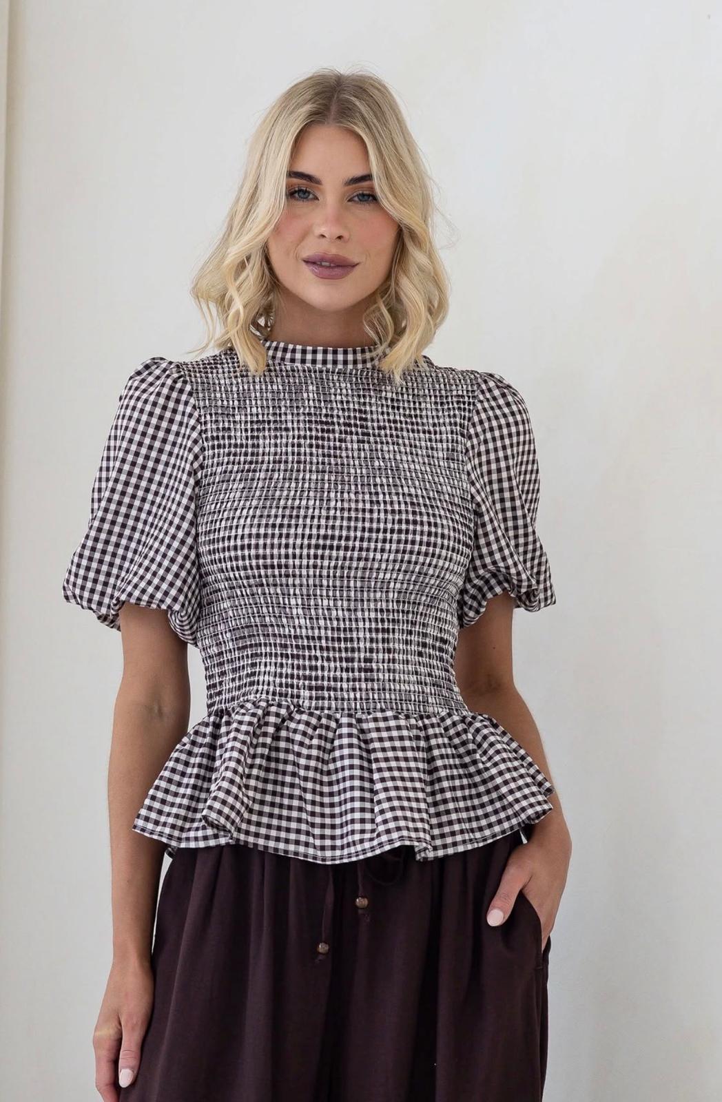 Buy Gingham Balloon Sleeve Top - Black by Smaibulin - at Hamish + Grace