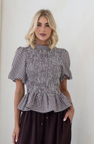 Buy Gingham Balloon Sleeve Top - Black by Smaibulin - at Hamish + Grace