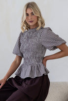 Buy Gingham Balloon Sleeve Top - Black by Smaibulin - at Hamish + Grace