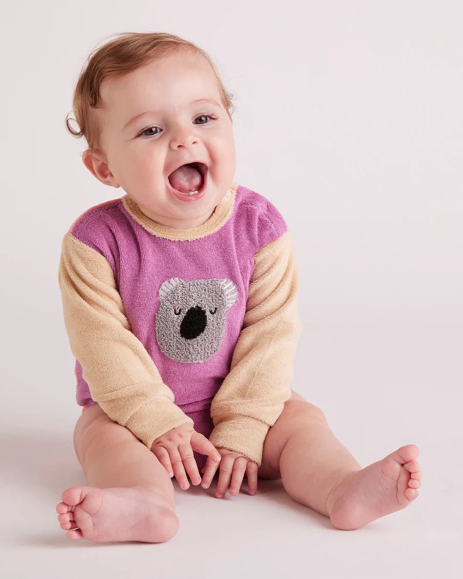 Buy Halcyon Nights - Koala Terry Long Sleeve Bodysuit by Halcyon Nights - at Hamish & Grace