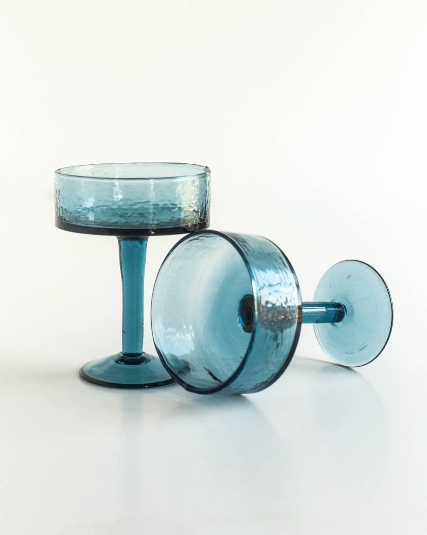 Buy Handblown Hammered Coupe Cocktail Glass Pair: Blue by Creative Women Australia - at Hamish & Grace