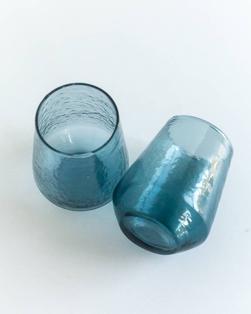 Buy Handblown Hammered Glass Water Tumbler - Set of 2: Blue by Creative Women Australia - at Hamish & Grace