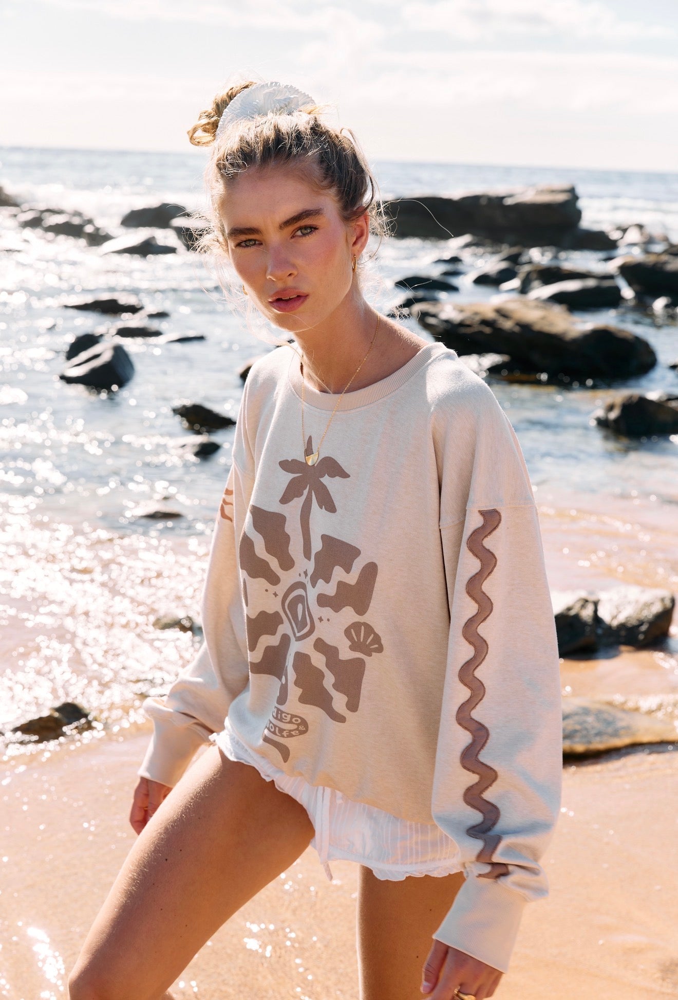 Buy Indigo and Wolfe - BONE SNAKE Sweater by Indigo and Wolfe - at Hamish + Grace