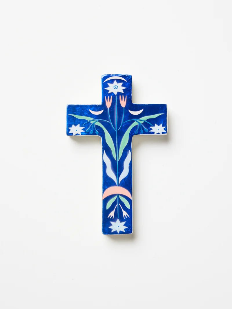 Buy Jones and Co - FABLE BLUE FLORAL SMALL CROSS by Jones & Co - at Hamish + Grace