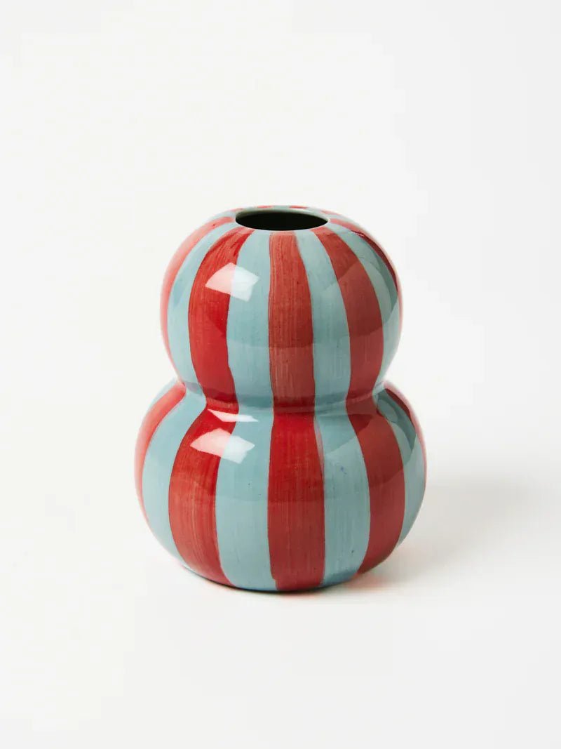 Buy Jones & Co - FONDA BURGUNDY PALE BLUE STRIPE VASE by Jones & Co - at Hamish + Grace