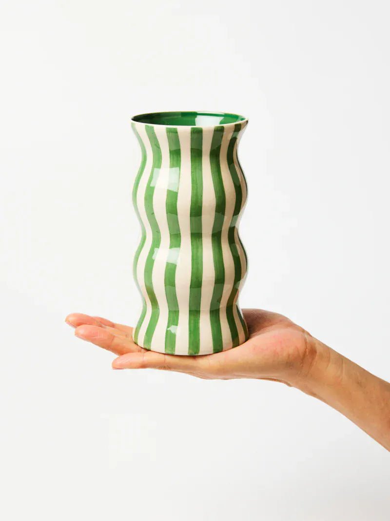 Buy Jones & Co - PALMA GREEN STRIPE VASE by Jones & Co - at Hamish + Grace