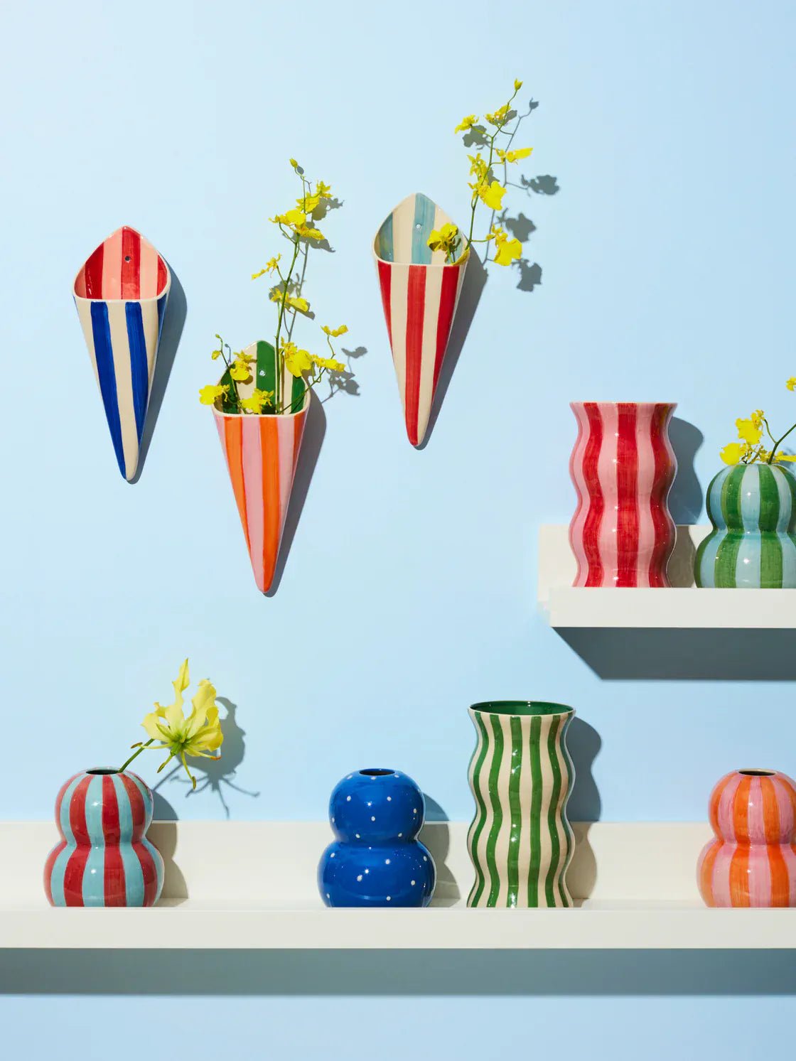 Buy Jones & Co - PALMA GREEN STRIPE VASE by Jones & Co - at Hamish + Grace