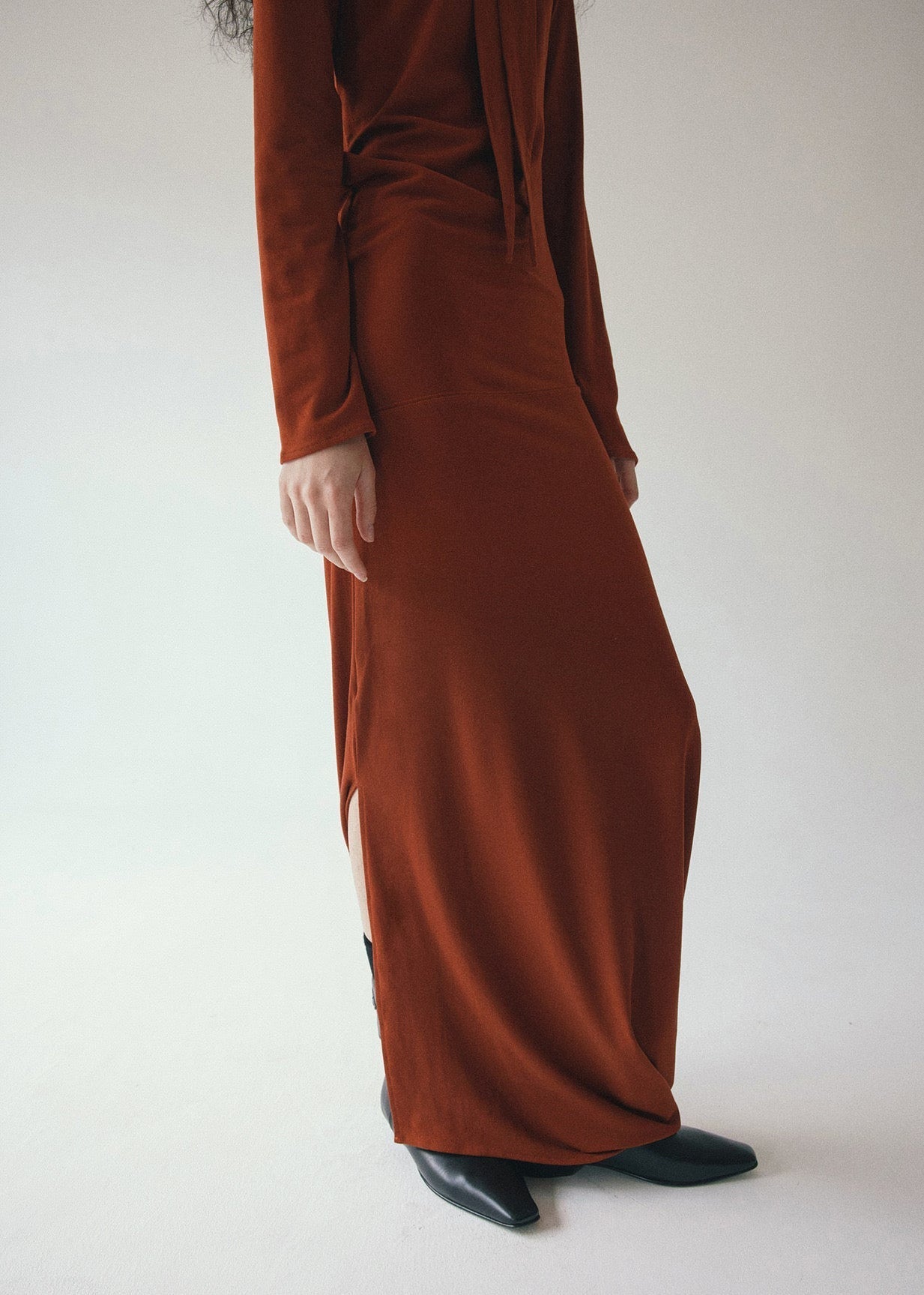 Buy Juniper Theory - Draped Tie Collar Jersey Maxi Dress by Juniper Theory - at Hamish + Grace