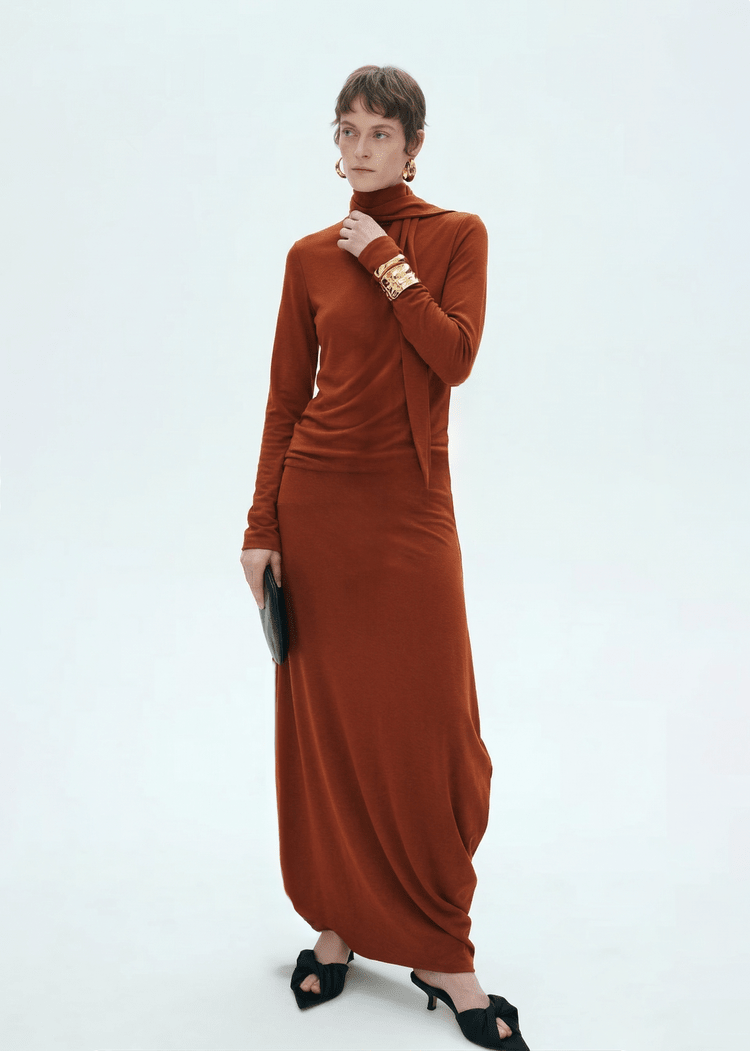 Buy Juniper Theory - Draped Tie Collar Jersey Maxi Dress by Juniper Theory - at Hamish + Grace