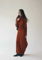 Buy Juniper Theory - Draped Tie Collar Jersey Maxi Dress by Juniper Theory - at Hamish + Grace