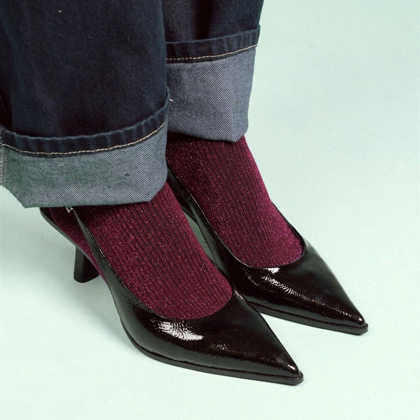 Buy KLUE Glitter Lurex socks in eco - friendly Lyocell | Burgundy wine: 36 - 40 by KLUE - at Hamish + Grace