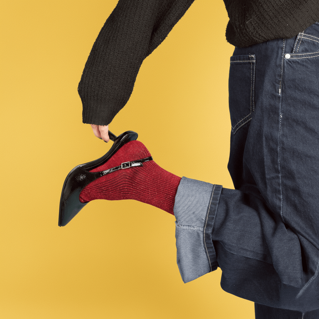 Buy KLUE Glitter Lurex socks in eco - friendly Lyocell | Cherry: 36 - 40 by KLUE - at Hamish + Grace