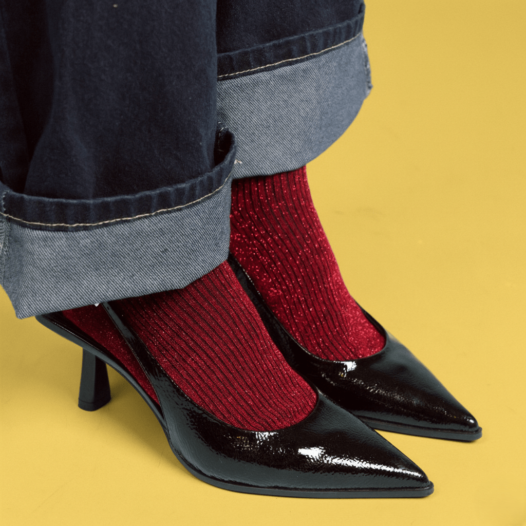 Buy KLUE Glitter Lurex socks in eco - friendly Lyocell | Cherry: 36 - 40 by KLUE - at Hamish + Grace