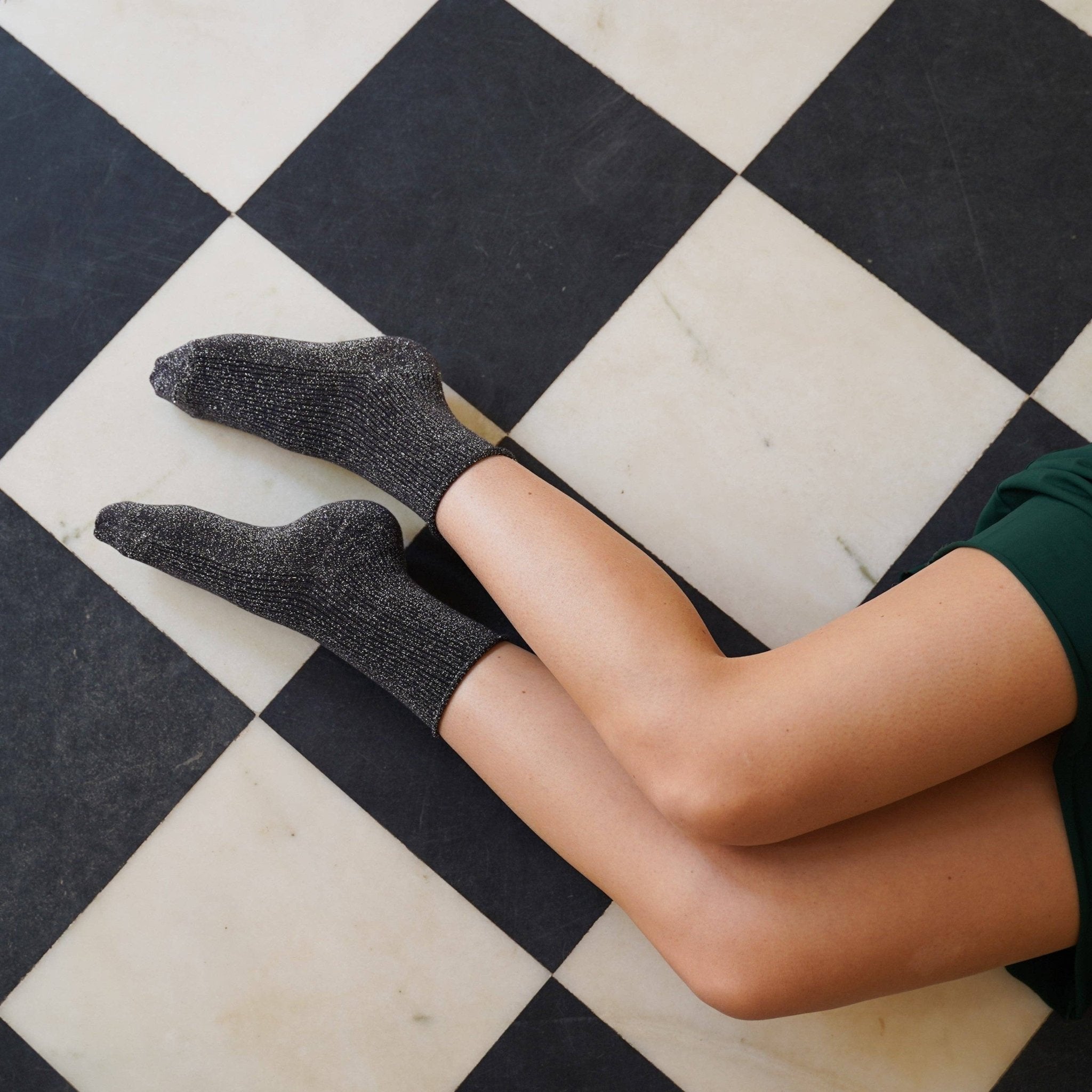 Buy KLUE Glitter Lurex socks in eco - friendly Lyocell | Grey: 36 - 40 by KLUE - at Hamish + Grace