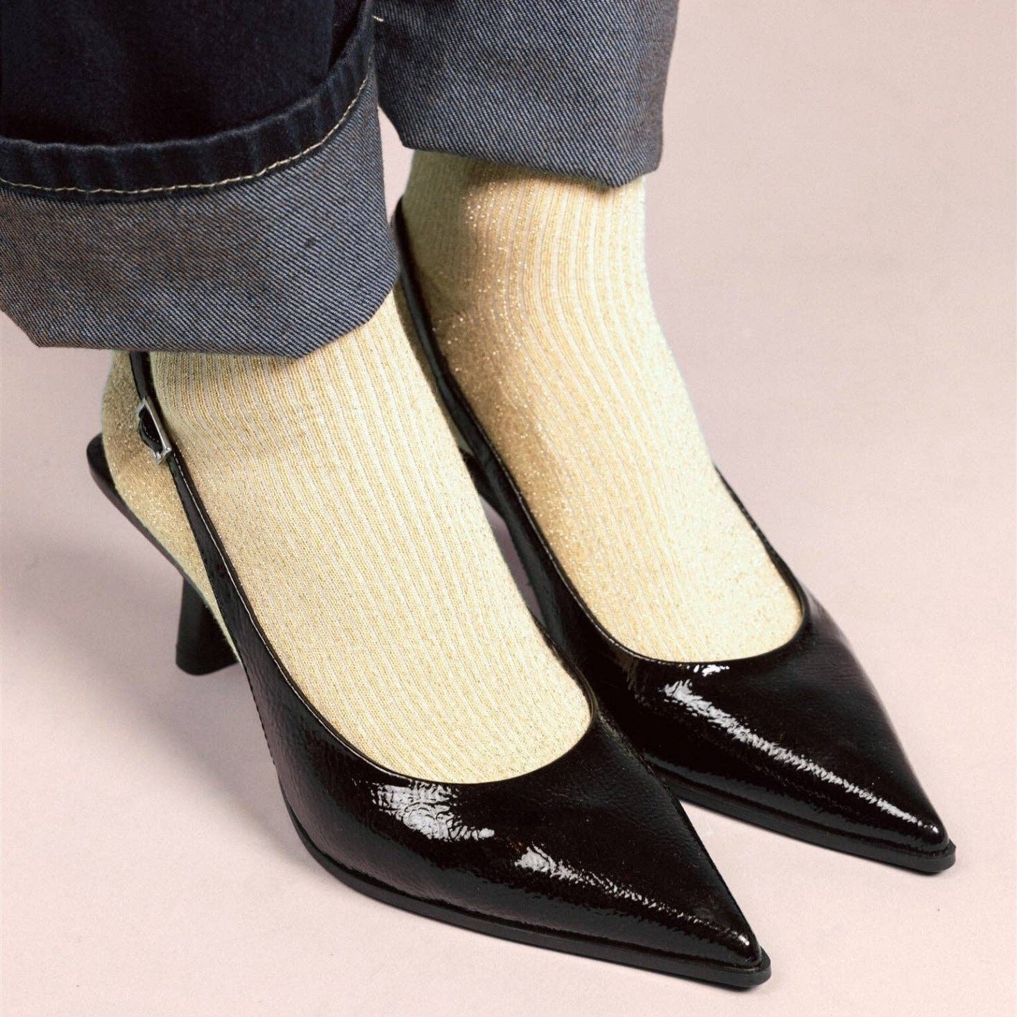 Buy KLUE Glitter Lurex socks in eco - friendly Lyocell | Lemon: 36 - 40 by KLUE - at Hamish + Grace
