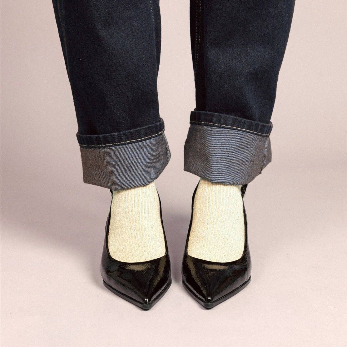 Buy KLUE Glitter Lurex socks in eco - friendly Lyocell | Lemon: 36 - 40 by KLUE - at Hamish + Grace
