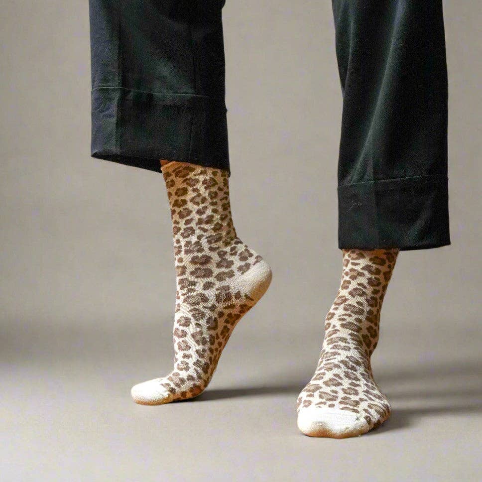 Buy KLUE Glitter Lurex socks in eco - friendly Lyocell | Leopard beige: 36 - 40 by KLUE - at Hamish + Grace