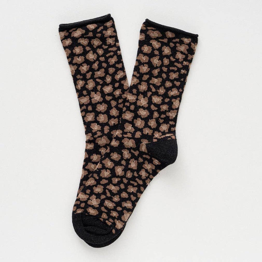 Buy KLUE Glitter Lurex socks in eco - friendly Lyocell | Leopard black: 36 - 40 by KLUE - at Hamish + Grace