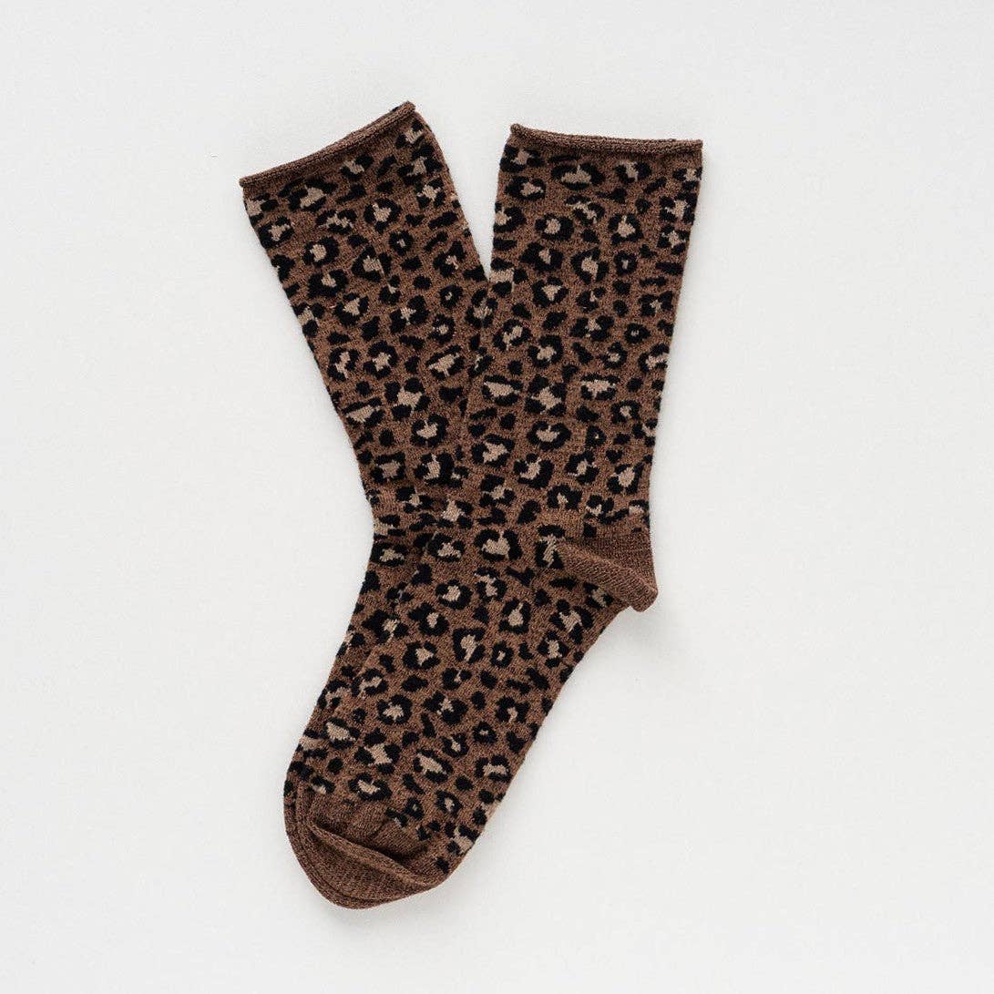 Buy KLUE Glitter Lurex socks in eco - friendly Lyocell | Leopard brown: 36 - 40 by KLUE - at Hamish + Grace