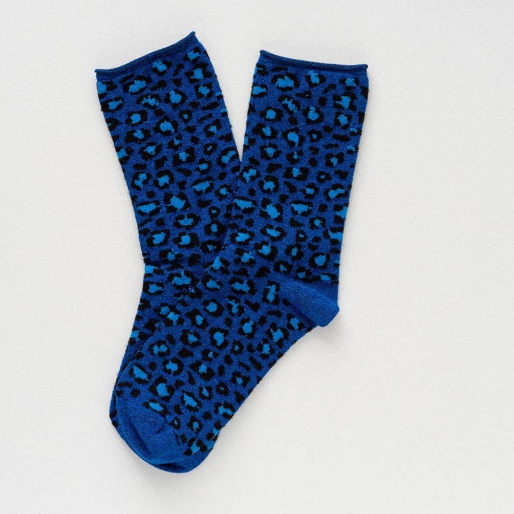 Buy KLUE Glitter Lurex socks in eco - friendly Lyocell | Leopard night blue: 36 - 40 by KLUE - at Hamish + Grace