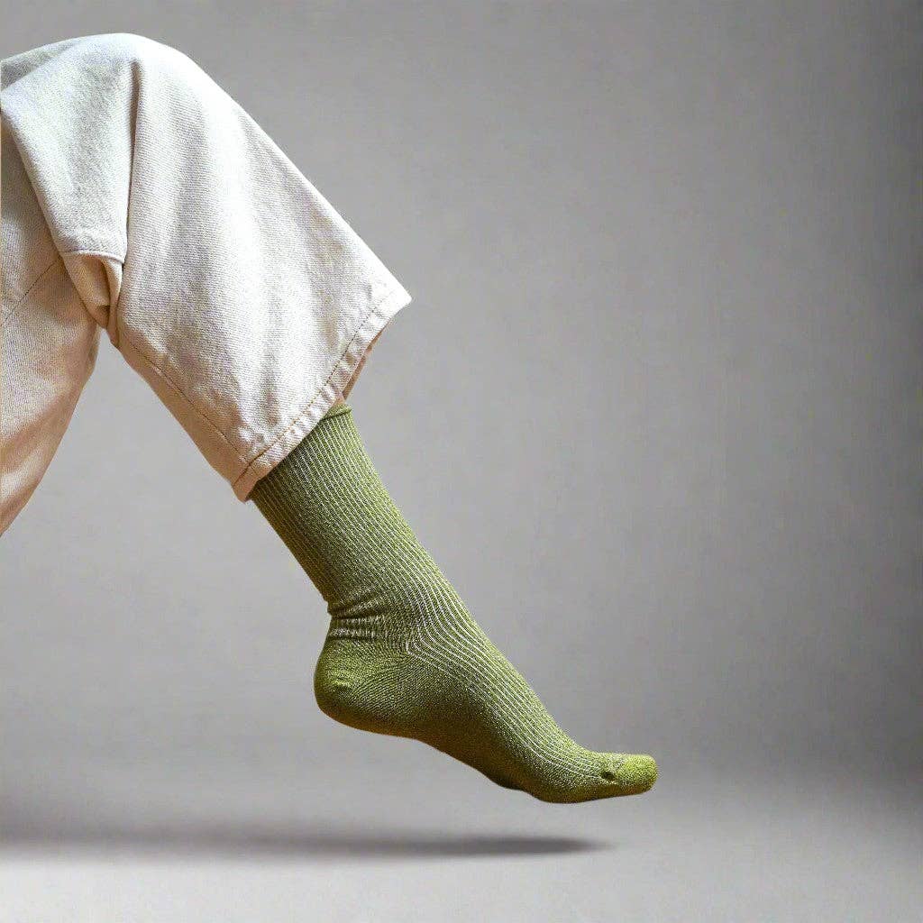 Buy KLUE Glitter Lurex socks in eco - friendly Lyocell | Olive Green: 36 - 40 by KLUE - at Hamish + Grace