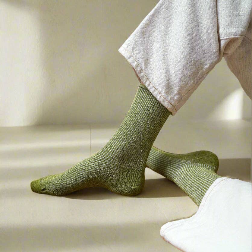 Buy KLUE Glitter Lurex socks in eco - friendly Lyocell | Olive Green: 36 - 40 by KLUE - at Hamish + Grace
