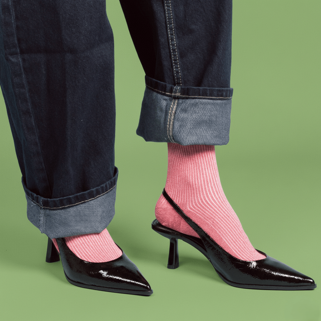 Buy KLUE Glitter Lurex socks in eco - friendly Lyocell | Strawberry Red: 36 - 40 by KLUE - at Hamish + Grace