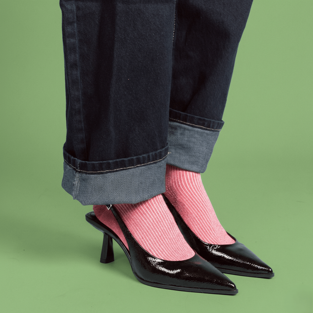 Buy KLUE Glitter Lurex socks in eco - friendly Lyocell | Strawberry Red: 36 - 40 by KLUE - at Hamish + Grace