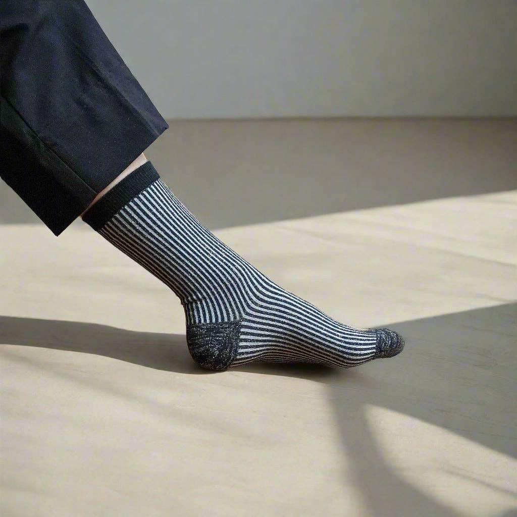 Buy KLUE Glitter Lurex socks in eco - friendly Lyocell | Stripes Black: 36 - 40 by KLUE - at Hamish + Grace