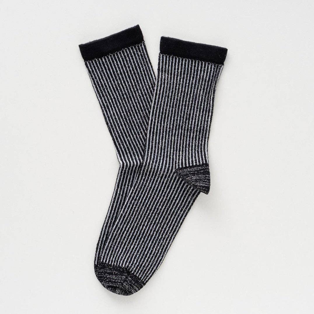 Buy KLUE Glitter Lurex socks in eco - friendly Lyocell | Stripes Black: 36 - 40 by KLUE - at Hamish + Grace