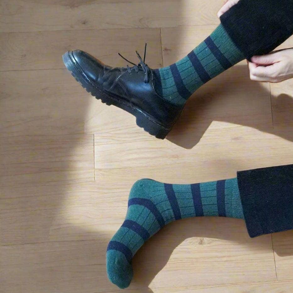 Buy KLUE Merino Wool socks with stripes | Dark green and black: 41 - 46 by KLUE - at Hamish + Grace