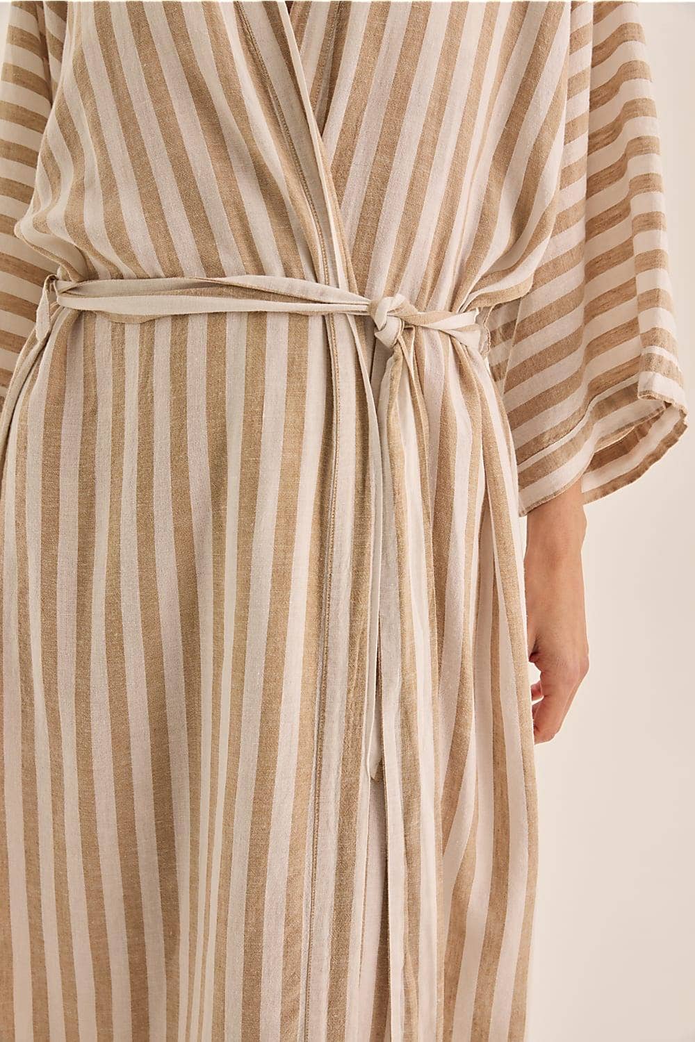 Buy Linen Stripe Robe - Sunny Natural: Neutral / L by Gingerlilly - at Hamish + Grace