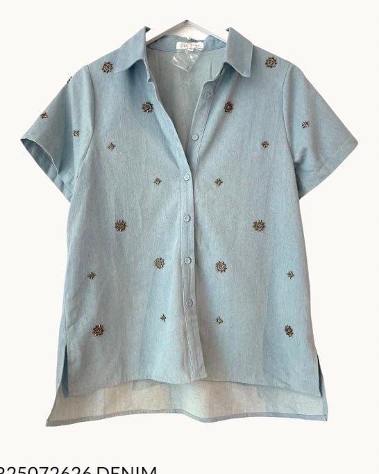 Little Lies Clothing Little Lies - Beaded Shirt - Denim