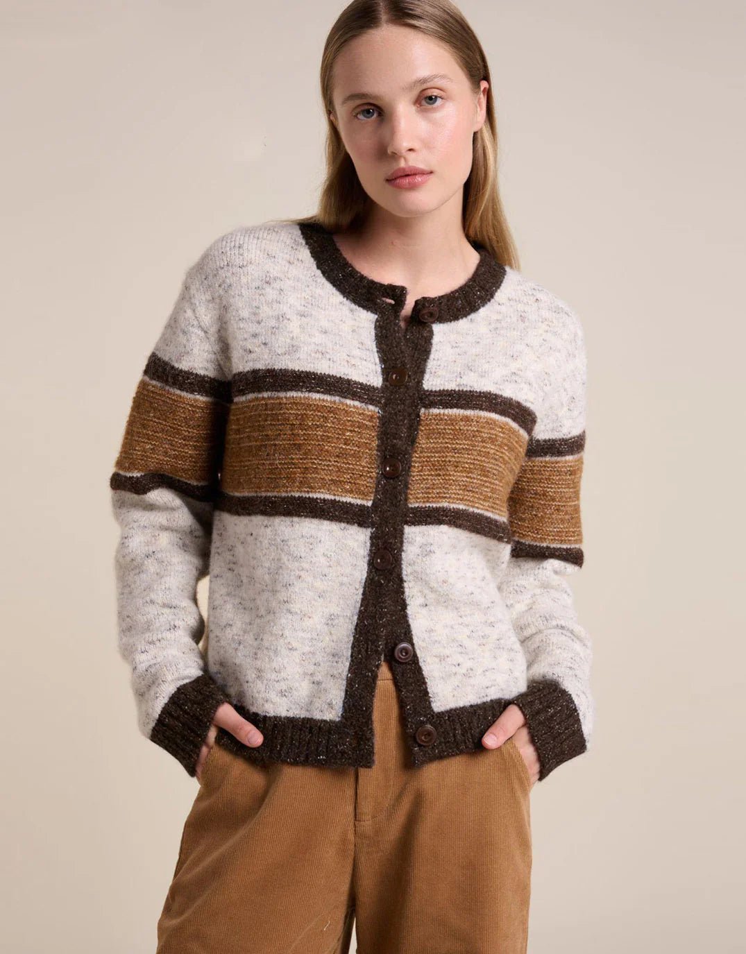Buy Little Lies - Ellery Cardigan - Caramel Stripe by Little Lies - at Hamish + Grace
