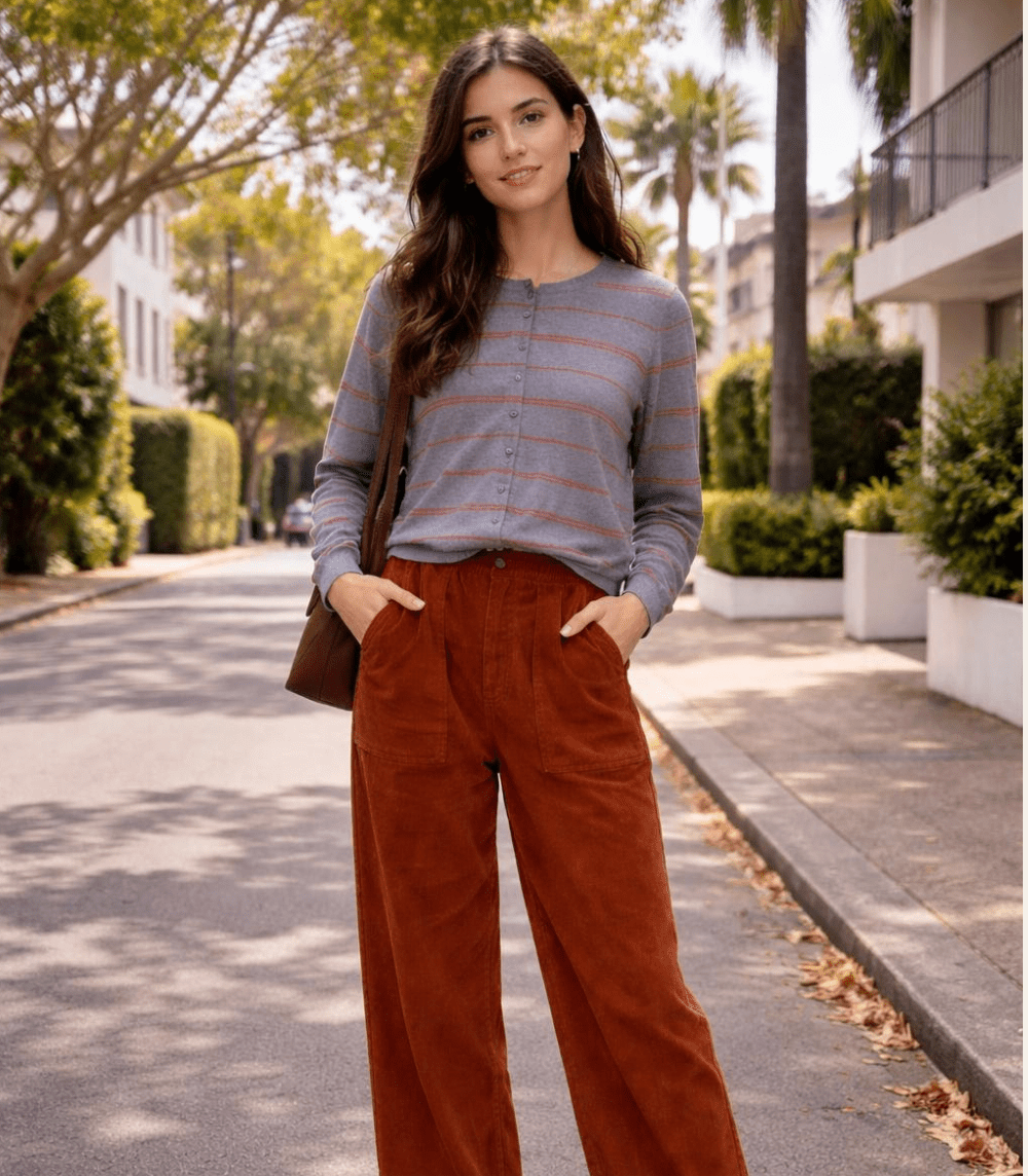 Buy Little Lies - Ellie Stripe Cardi - Charcoal|Camel by Little Lies - at Hamish + Grace