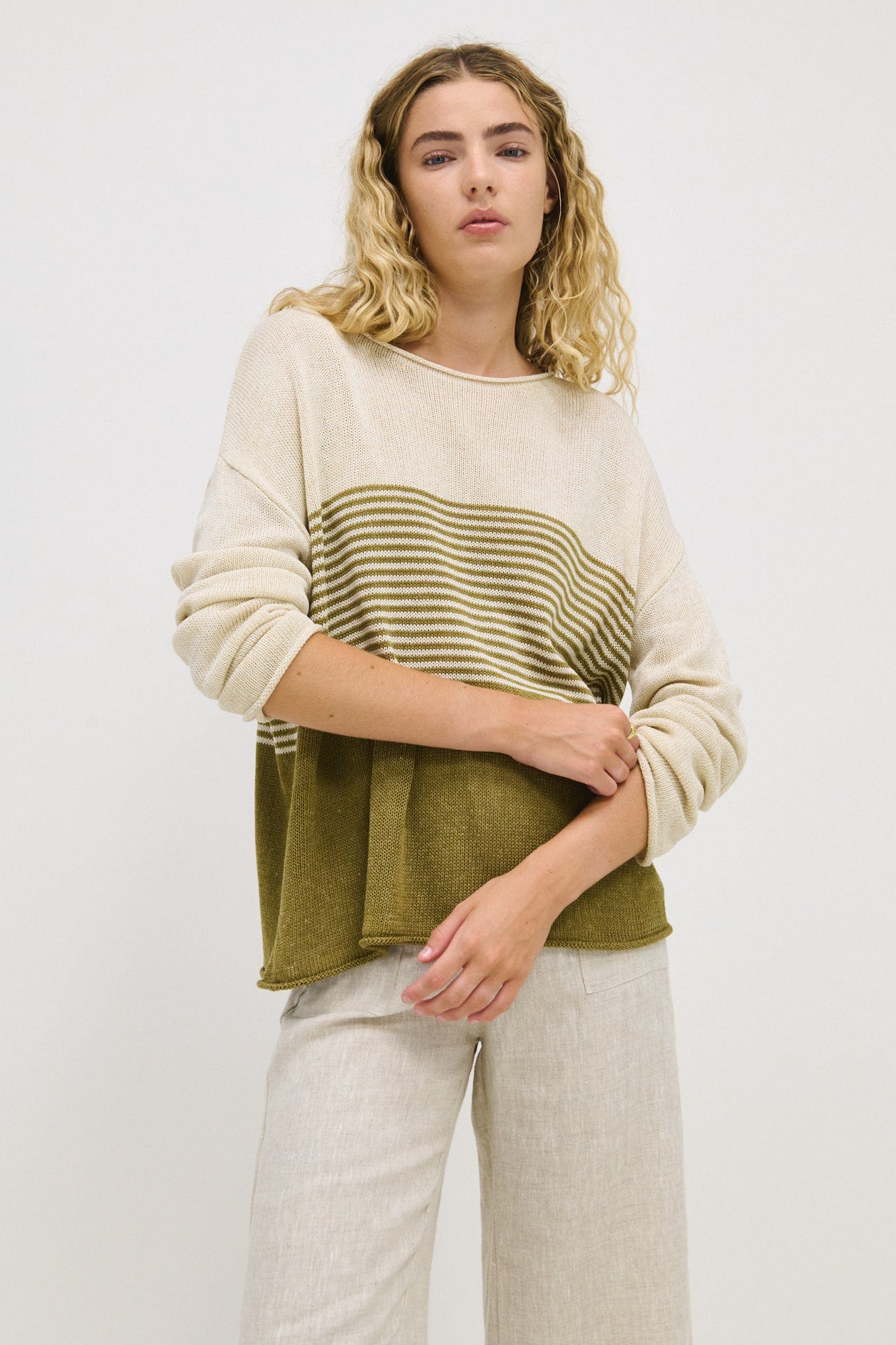 Little Lies Fashion Little Lies - Emma Stripe Knit - Khaki