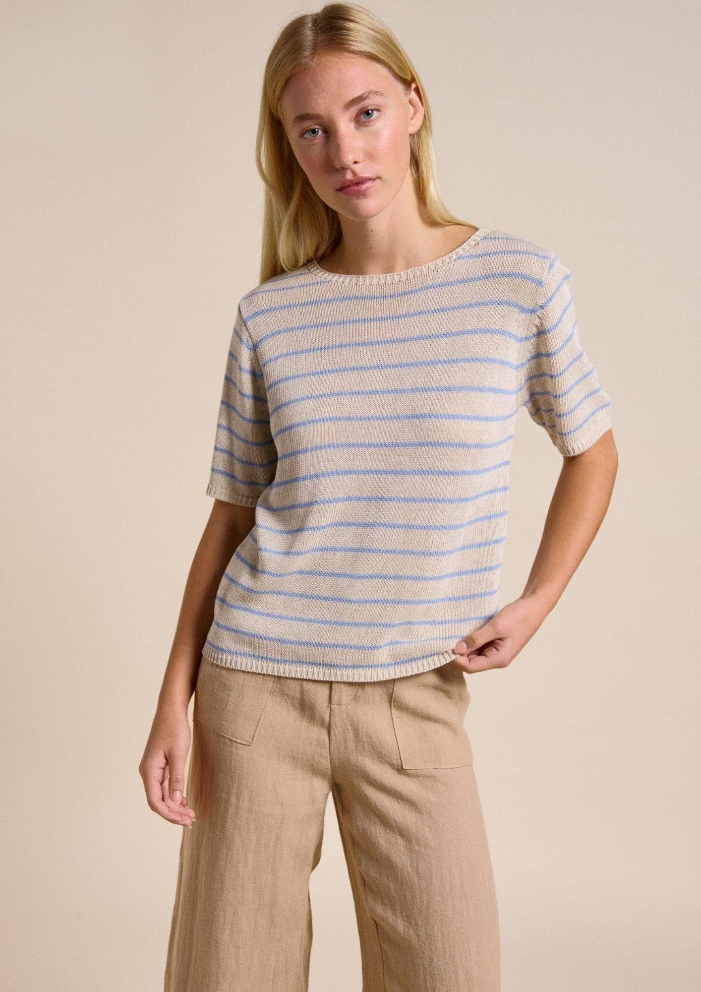 Buy Little Lies - Indi Tee – Natural/Blue Stripe by Little Lies - at Hamish + Grace
