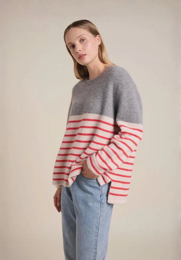 Buy Little Lies - Lexie Stripe Jumper - Grey/Red by Little Lies - at Hamish + Grace