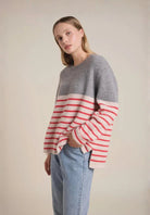 Buy Little Lies - Lexie Stripe Jumper - Grey/Red by Little Lies - at Hamish + Grace