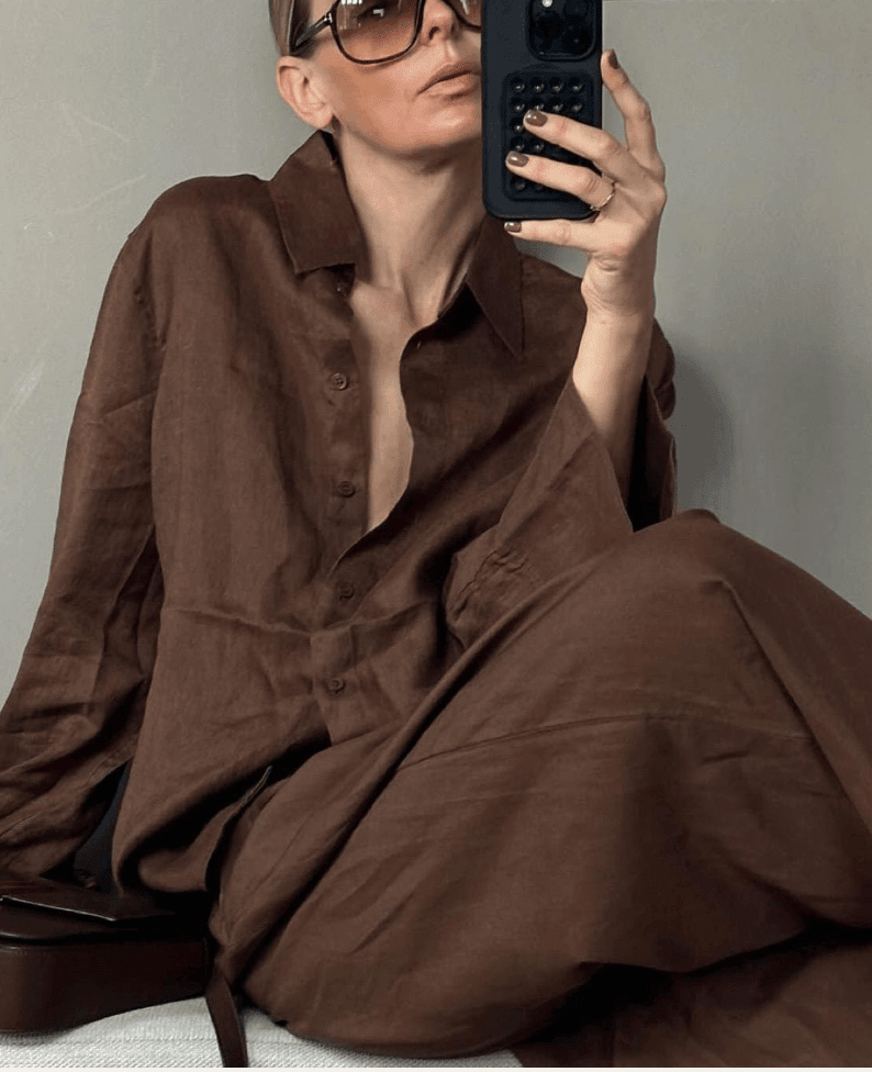 Buy Little Lies - Linen Boyfriend Shirt – Chocolate by Little Lies - at Hamish + Grace