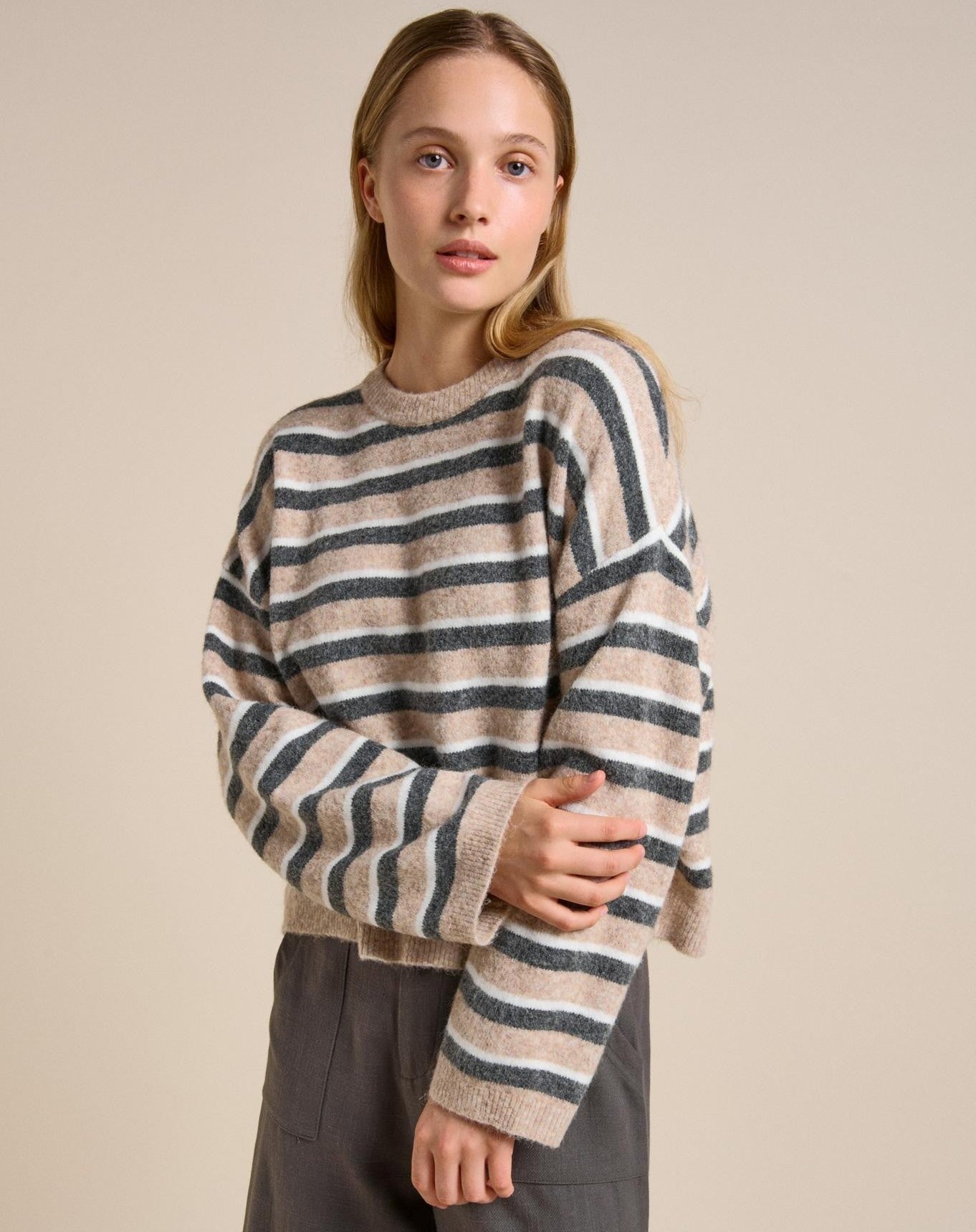 Buy Little Lies - Little Lies Otto Knit – Latte Stripe by Little Lies - at Hamish + Grace