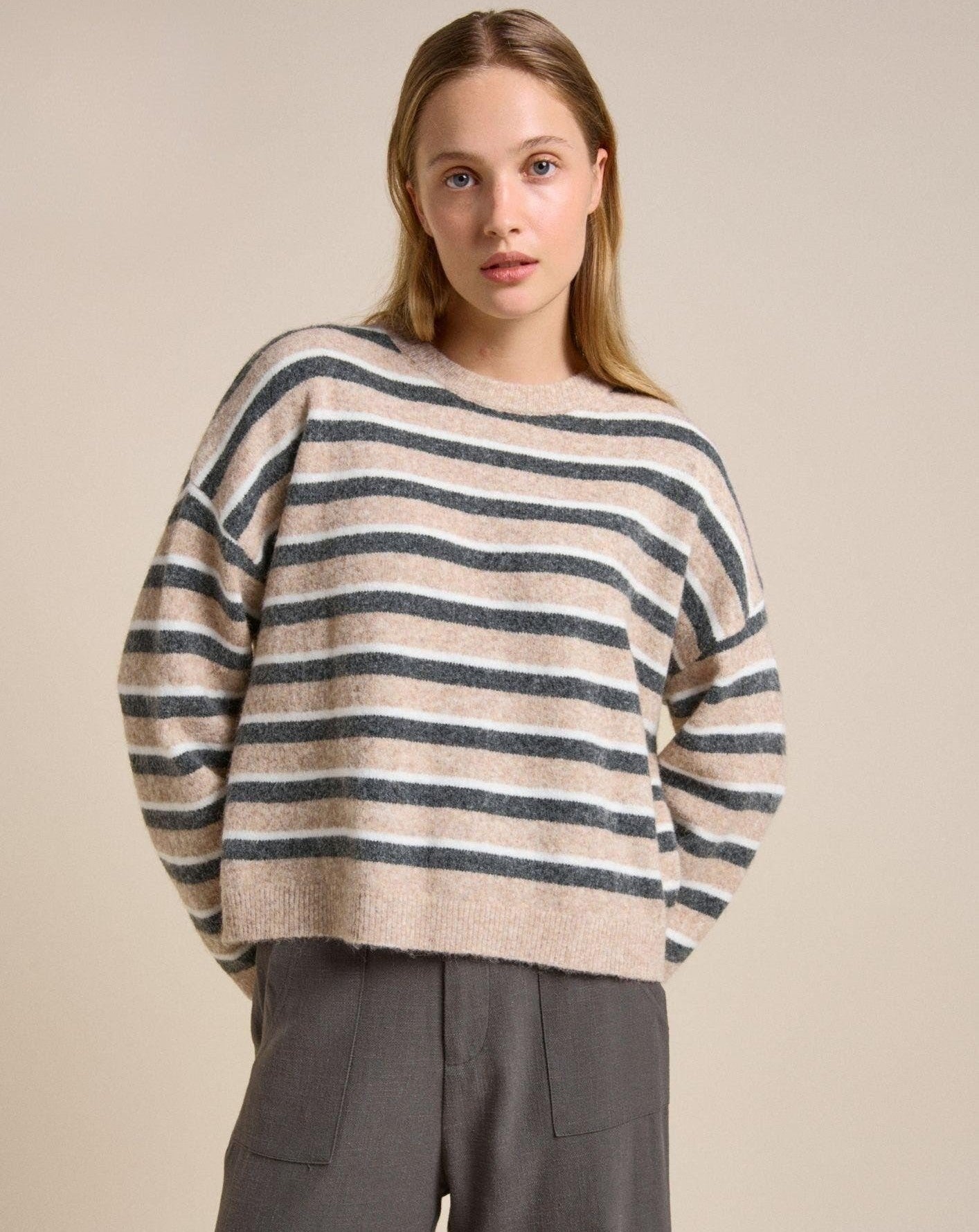 Buy Little Lies - Little Lies Otto Knit – Latte Stripe by Little Lies - at Hamish + Grace