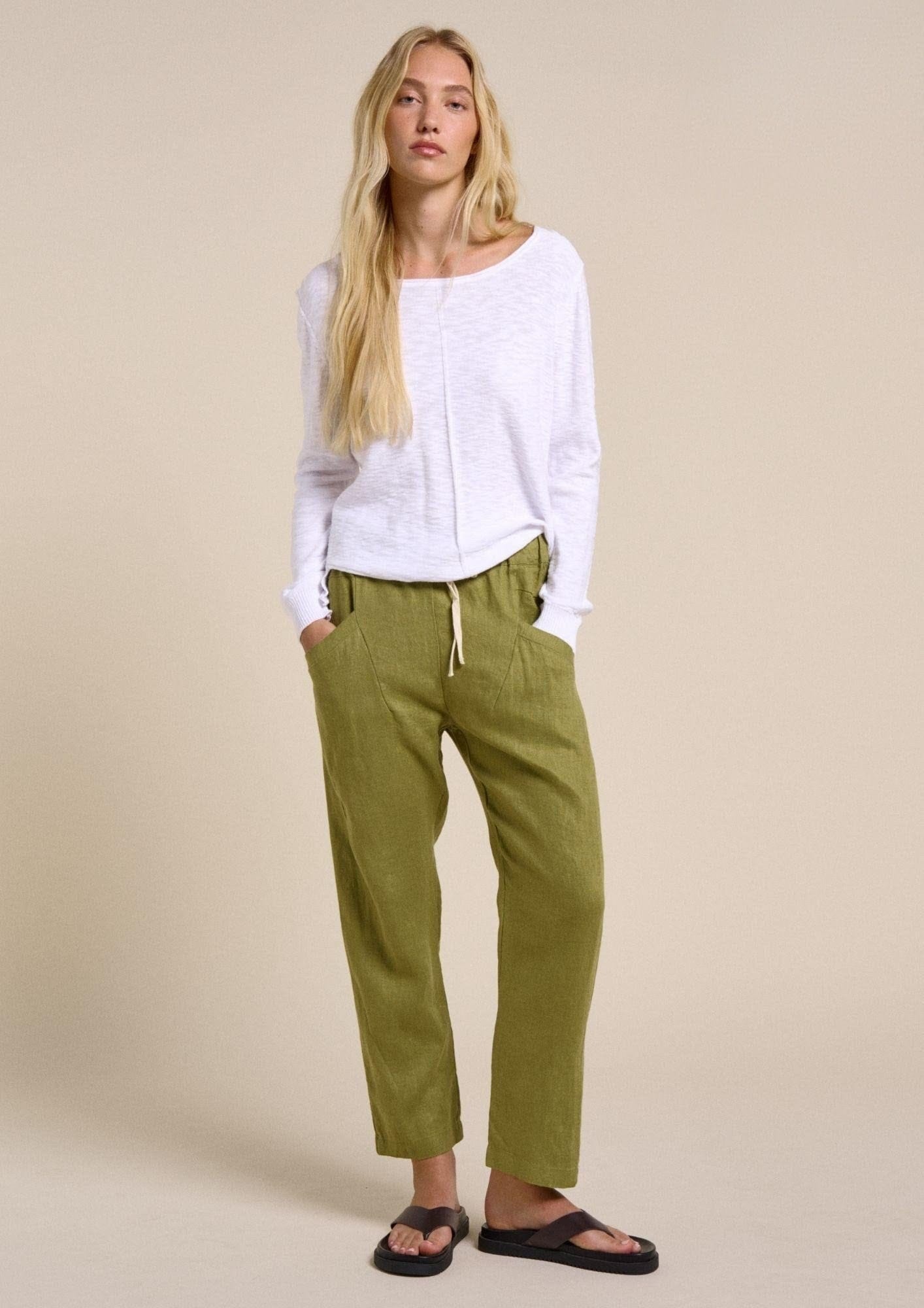 Buy Little Lies - Luxe Linen Pant – Olive by Little Lies - at Hamish + Grace