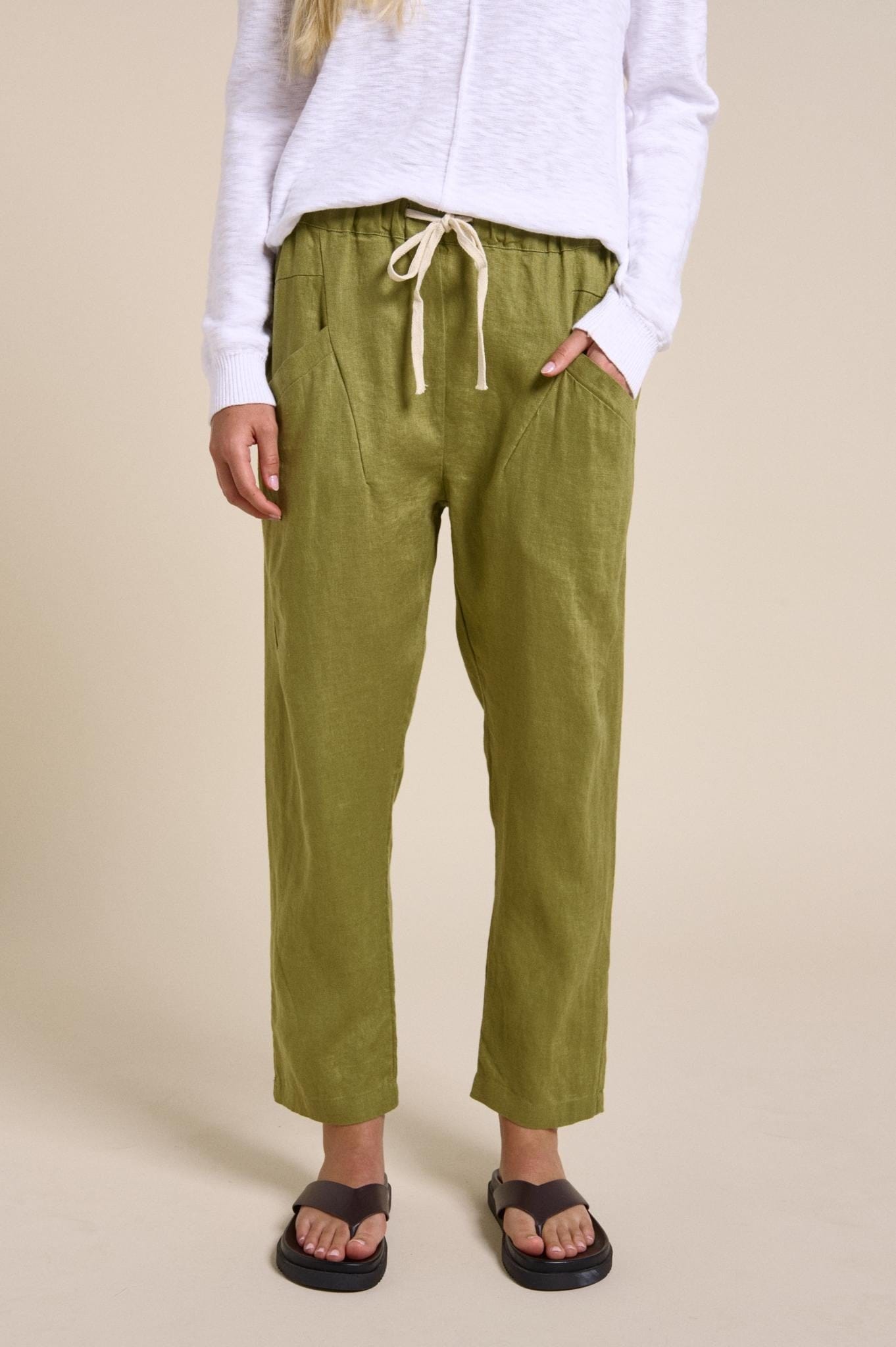 Buy Little Lies - Luxe Linen Pant – Olive by Little Lies - at Hamish + Grace