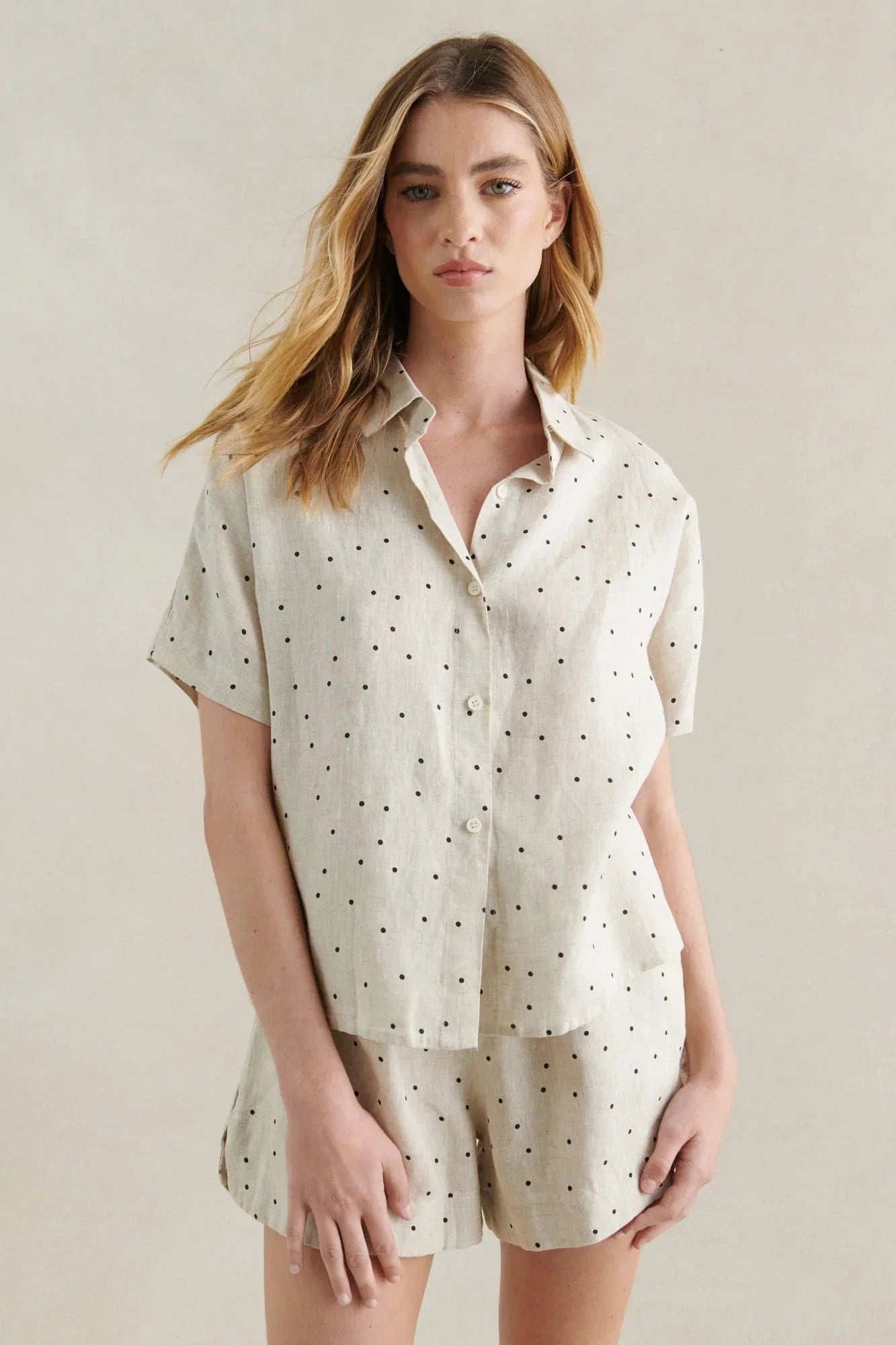 Buy Little Lies - Polka Button Top - Natural by Little Lies - at Hamish + Grace